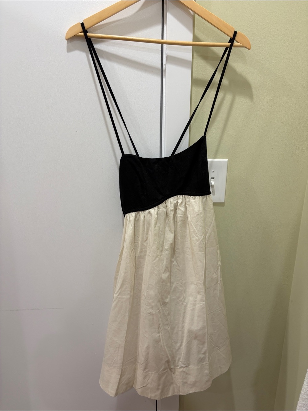 Black and Cream Two-Tone Slip Dress